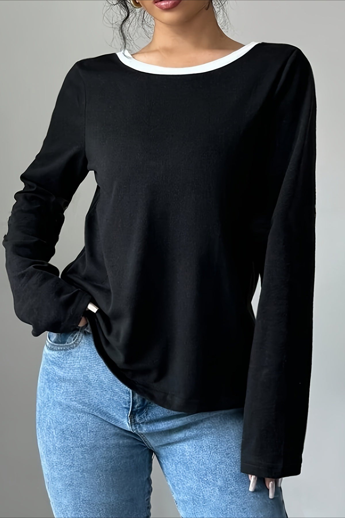 Bow Back Loose Casual Long Sleeve Tee