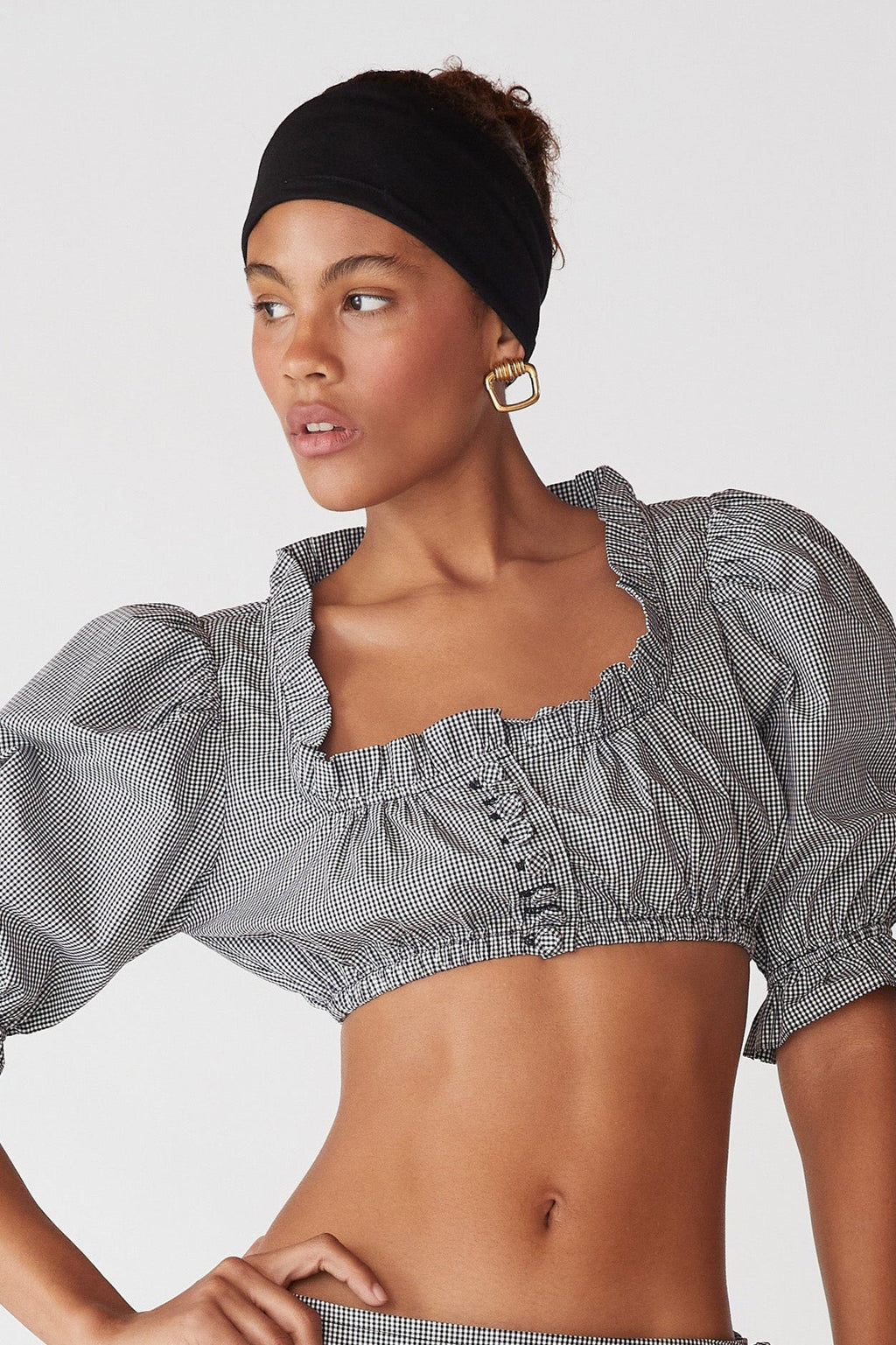 Elegant Button Ruffle Cropped Blouse