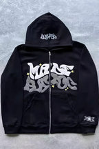 Gothic Punk Zip Print Loose Hoodie
