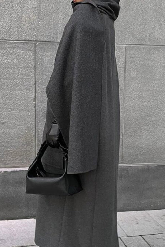Scarf Collar Longline Woolen Elegant Solid Overcoat