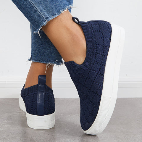 Mocasines de plataforma de punto elástico sin cordones, zapatos transpirables para caminar 