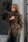 Retro Suede Solid Notch Collar Coat