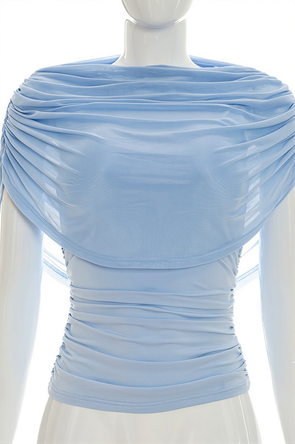 Solid Sheer Ruffle Scarf Neck Blouse