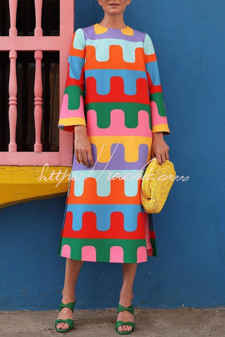 Vestido midi con abertura lateral y estampado ondulado colorido Bright Day 