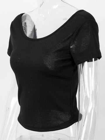2024 sommer Backless T-shirt Frauen Einfarbig Kurzarm Slim Fit Crop Tops Casual Sexy Shirts Weibliche T Tops 