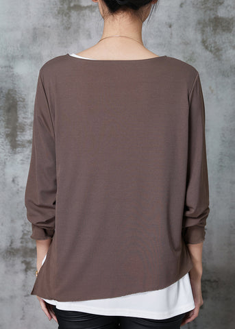 Khaki Patchwork Baumwolle Gefälschte Zwei Stück Tops Asymmetrische 