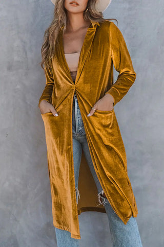 elegant yellow velvet long coat