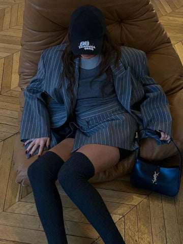 TARUXY Hohe Taille Schlank Rock Sets Für Frauen Luxus Lose Langarm Mäntel Frau Temperament Blazer 2 Stück Sets Damen Outfits 