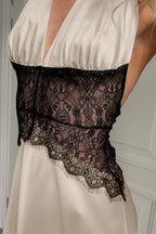 Sexy Lace Sheer Deep V Halter Maxi Dress