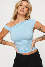 Asym Neck Ruched Slim Blouse