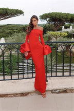 Off Shoulder Puff Sleeve Maxi Dress