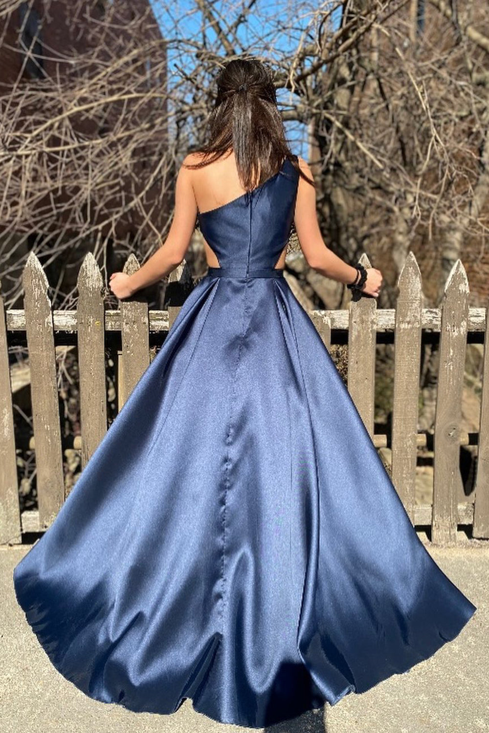 One Shoulder A-Line Long Prom Dress