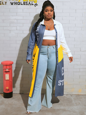 Lockerer Trenchcoat mit geometrischem Afro-Print und herkömmlichem Kragen für Damen in Übergröße 