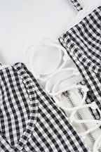 Black Plaid Tie Lace Slim Cami Top