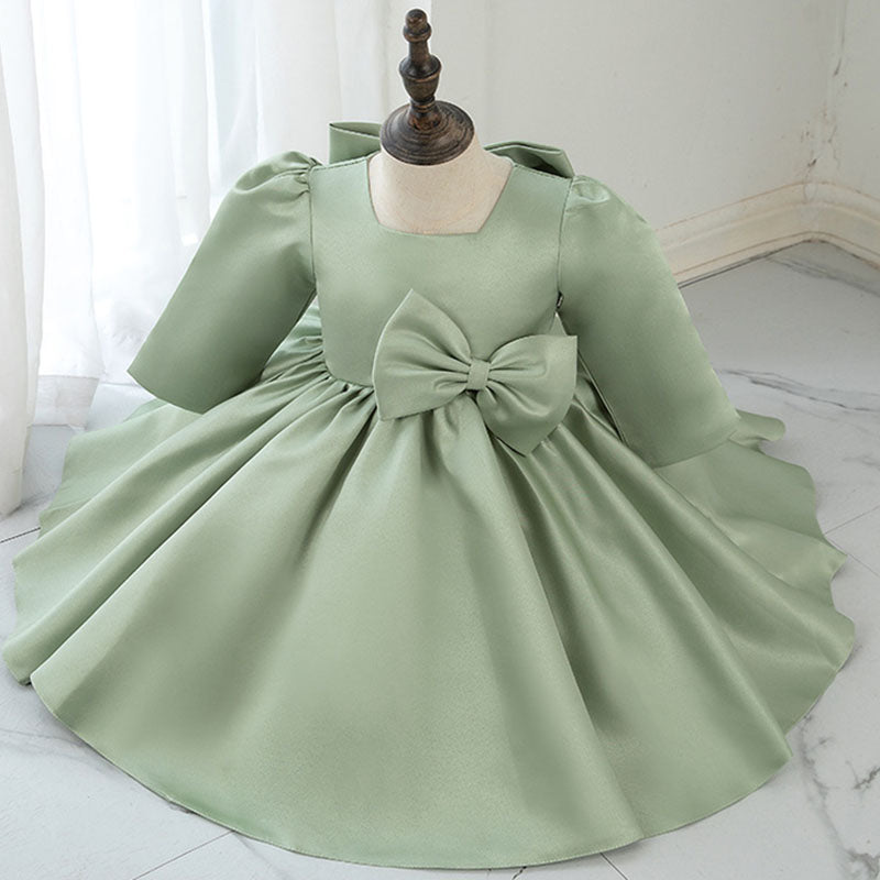Mädchenkleid, Kleinkind-Abendkleid, Kommunionskleid, grünes Prinzessinnenkleid mit großer Schleife 