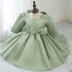 Mädchenkleid, Kleinkind-Abendkleid, Kommunionskleid, grünes Prinzessinnenkleid mit großer Schleife 