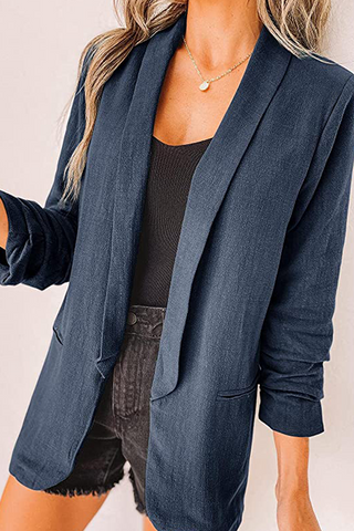 Elegante Oberbekleidung mit einfarbigem Patchwork-Umlegekragen und Taschen (12 Farben) 