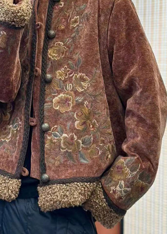 Kaffee Teddy Kunstpelz Patchwork Baumwolle gefüllt Mäntel Stehkragen Frühling 