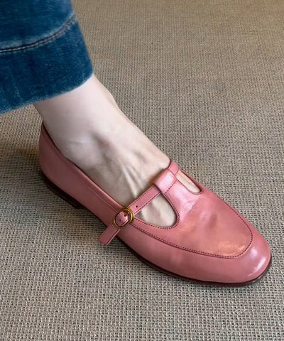 Boutique Splicing Flat Shoes Pink Cowhide Leather