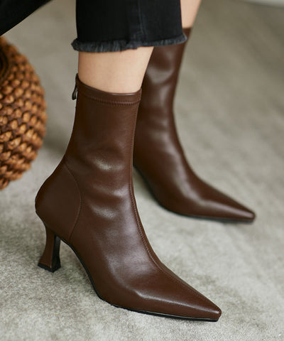 Schwarze Splicing High Heel Stiefel Spitzschuh Reißverschluss 