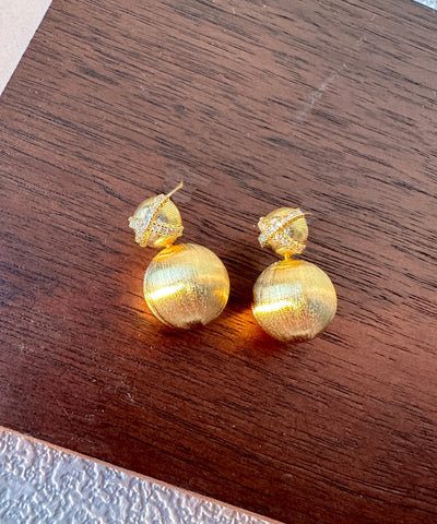 Fine Gold Sterling Silver Overgild Zircon Matte Little Ball Stud Earrings