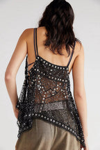 Sexy Sheer Trendy Rhinestone Cami Top