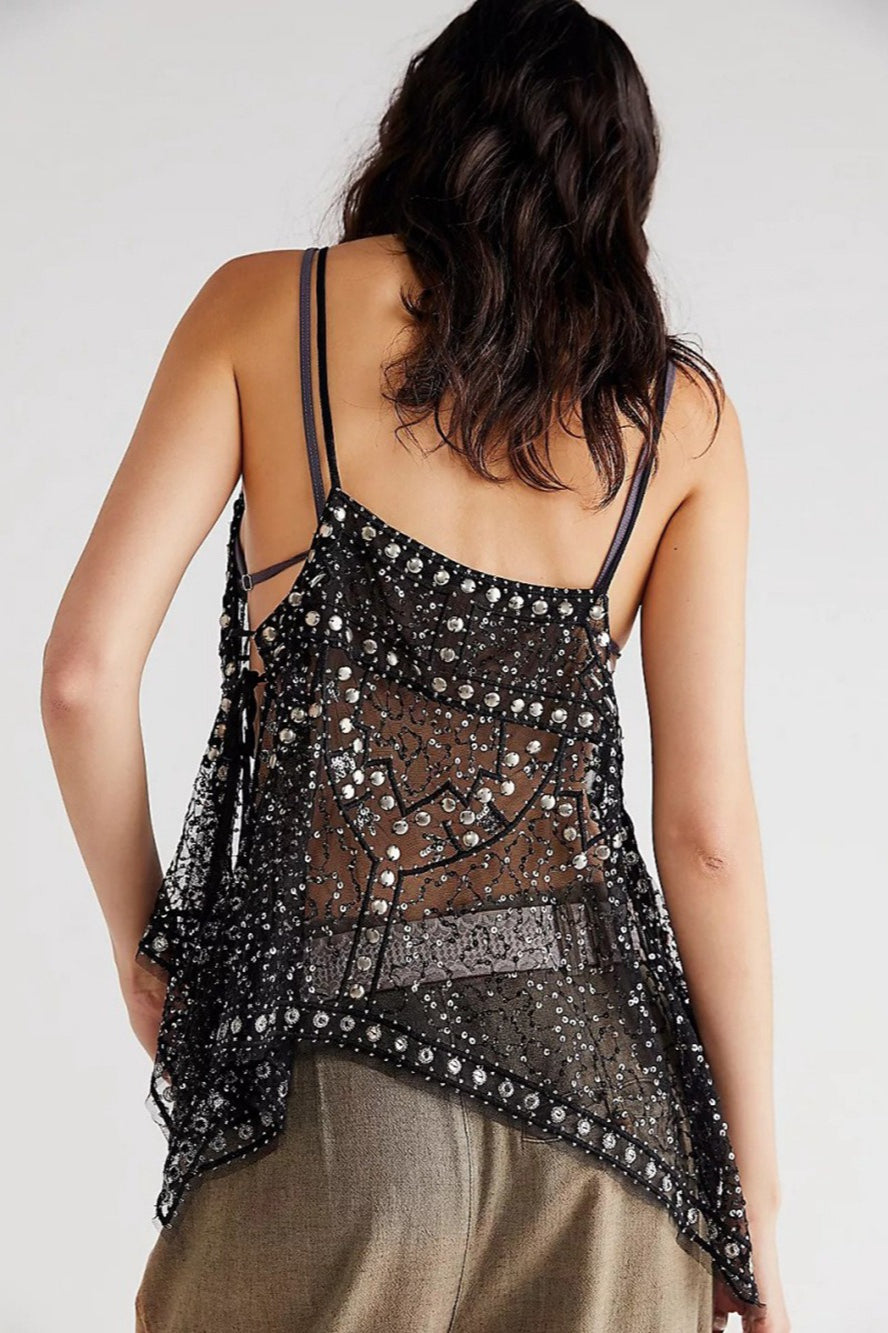 Sexy Sheer Trendy Rhinestone Cami Top