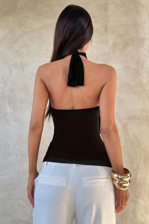 Chic Solid Ruffle Slim Halter Top