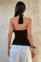 Chic Solid Ruffle Slim Halter Top