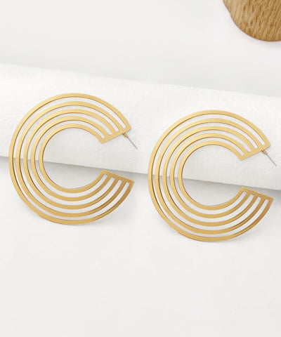 Boho Gold Metal Alloy C-Shape Hollow Out Hoop Earrings