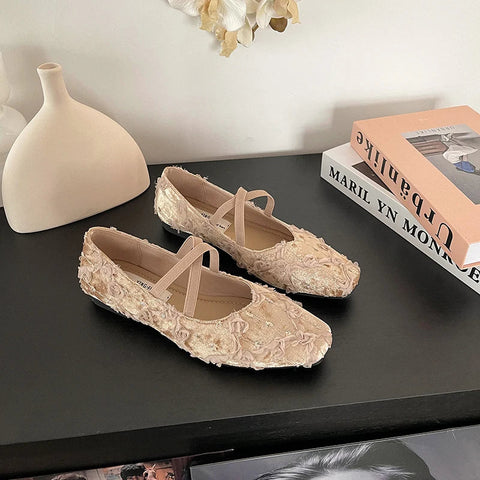 Retro Style Slip On Women Ballet Flats Fashion Elegant Cross Ladies Comfort Soft Sole Mary Jane Shoes