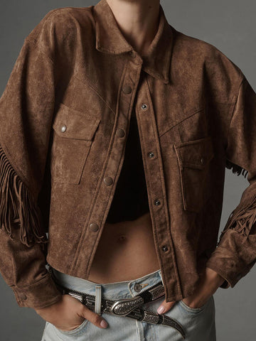 Chaqueta corta con flecos y solapa estilo vaquero occidental 