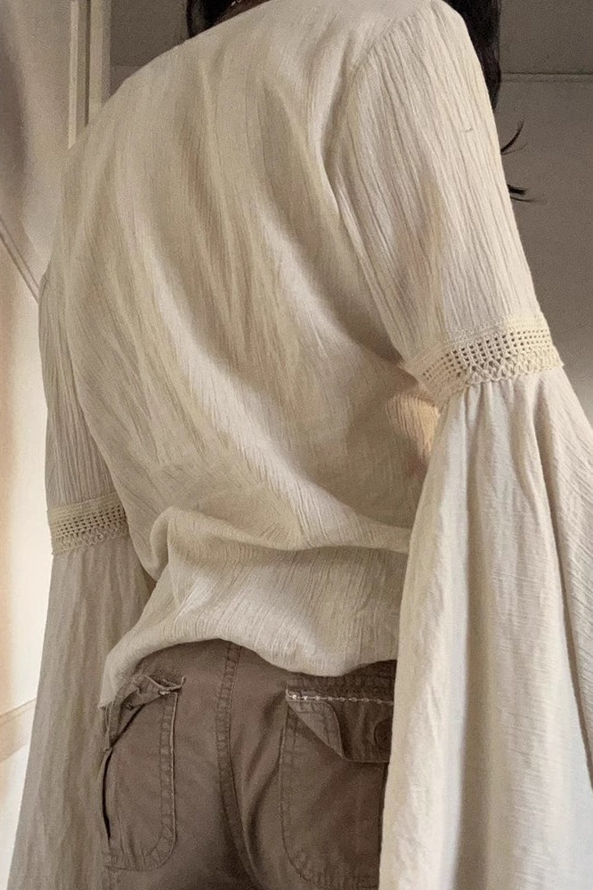 Lace Knit Flare Sleeve Ethnic Blouse