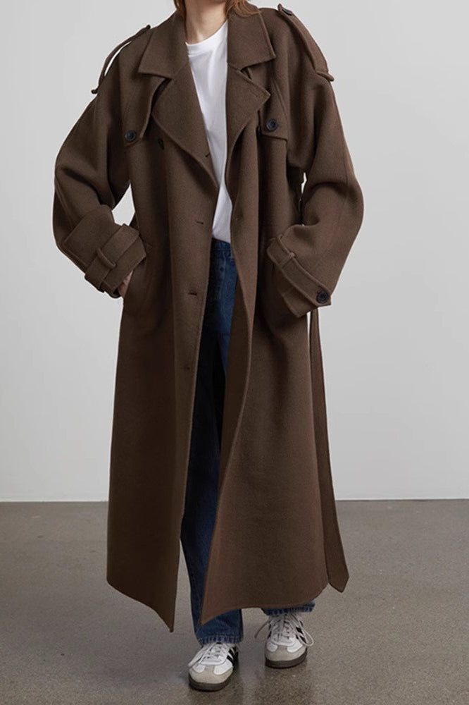 Solid Color Longline Elegant Long Sleeve  Overcoat