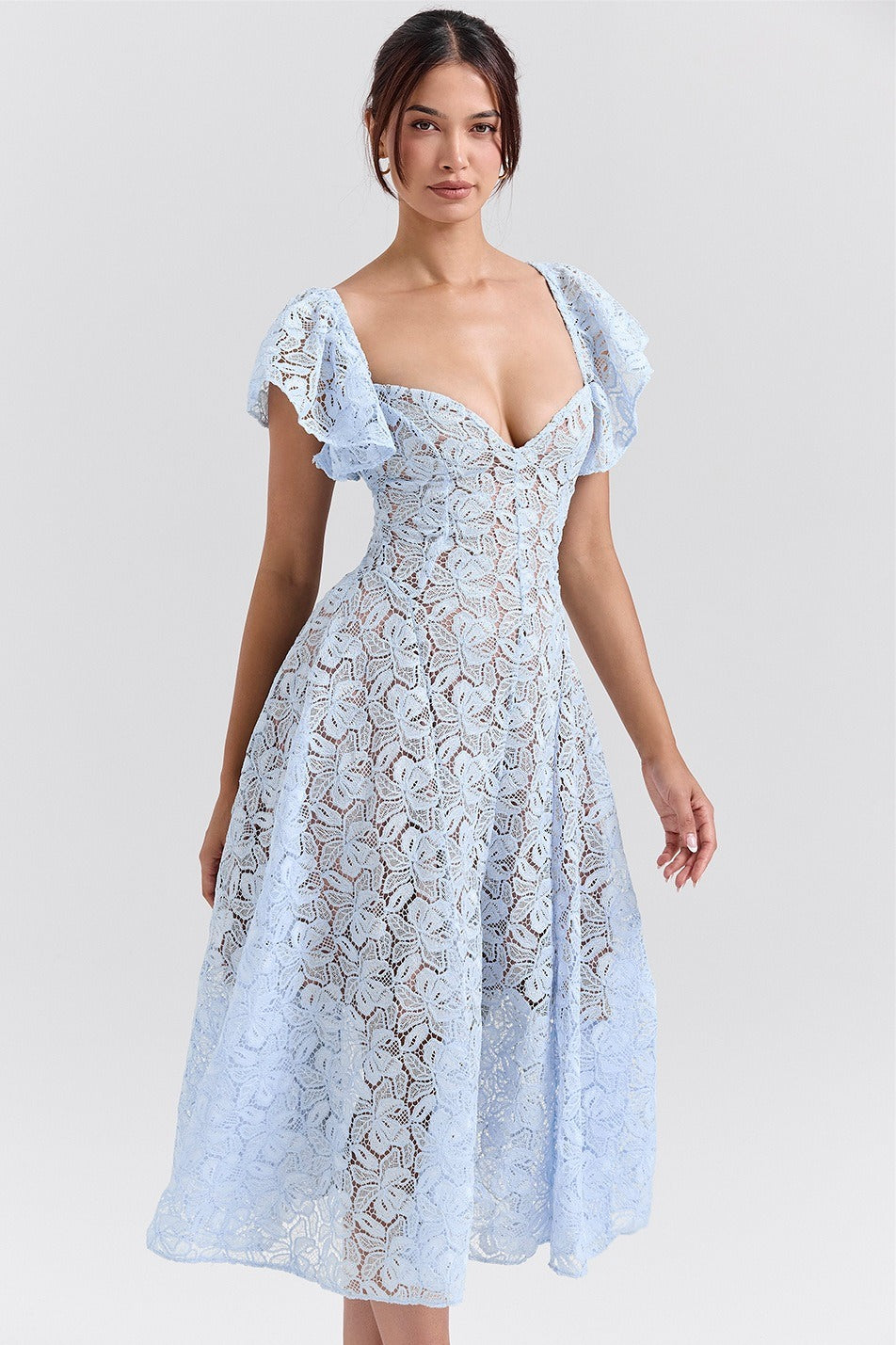 Lace Floral V-Neck Backless Maxi Dress