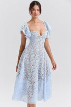 Lace Floral V-Neck Backless Maxi Dress