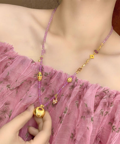Feine lila antike Gold Tropf Glasur Pullover Anhänger Halskette 