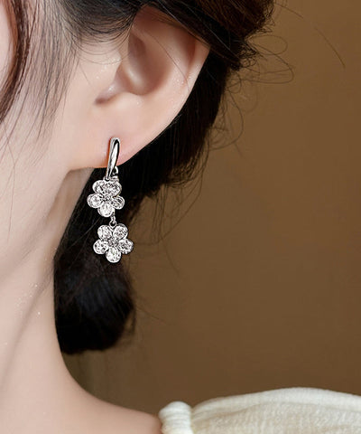Pendientes colgantes florales de aleación de cobre y oro para mujer 