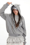 Star Print Ear Decor Cropped Hoodie