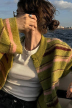 Striped Color Block Knit Loose Cardigan