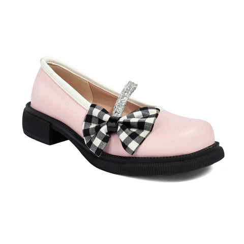 - Blau Rosa Weiß Lolita Stil Süße Mädchen Student Mary Jane Schuhe Frauen Runde Zehen Plattform Plaid Schleife JK Uniform Flats Loafers 42 