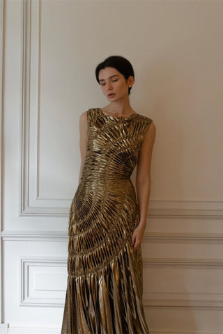 Vestido midi plisado metalizado Camila 