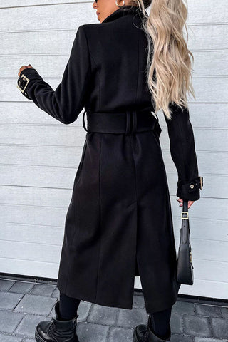 Style Expedition – Midi-Trenchcoat aus Wolle mit Gürtel und Metallknöpfen am Revers 