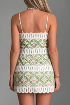 Linen Printed Cutout Lace Cami Mini Dress