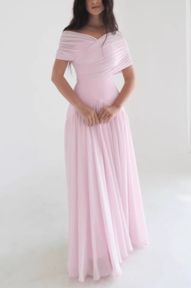 Pink Soft Elegant Cross Maxi Dress