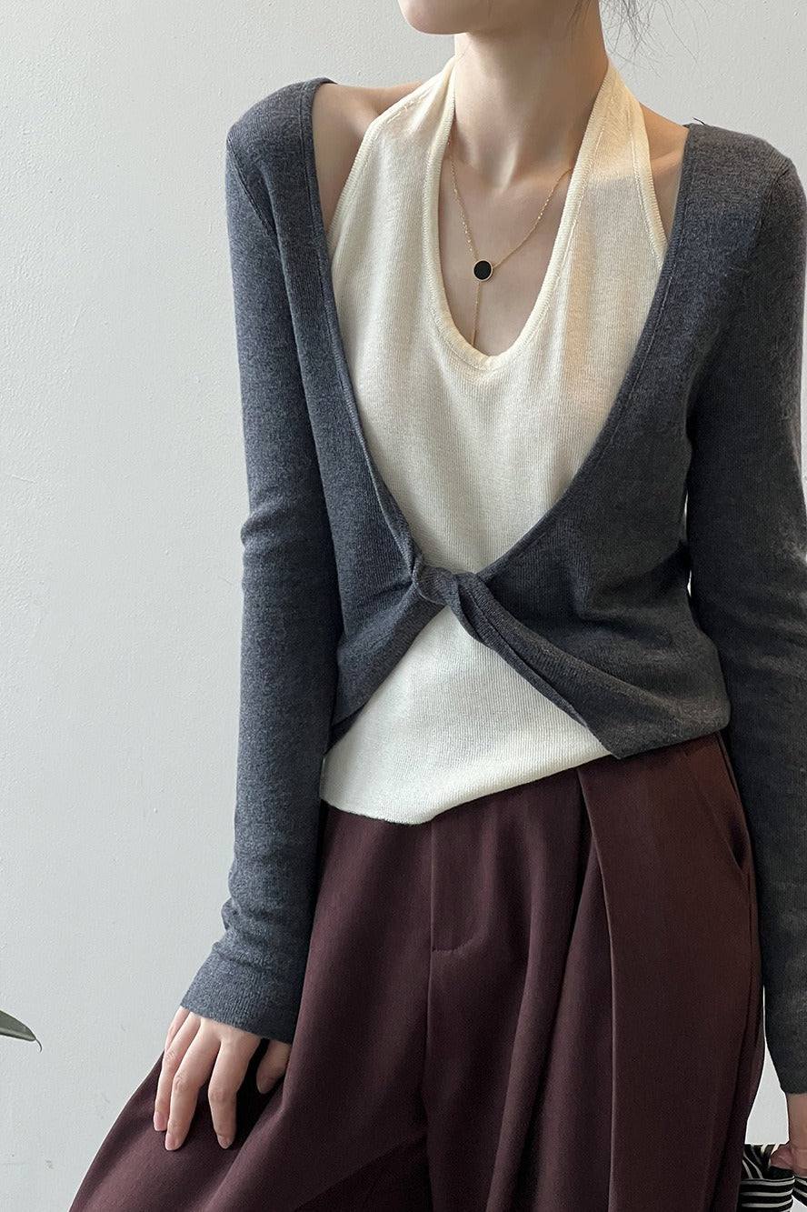 Patchwork Layered Halter Long Sleeve Tee