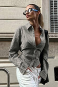 Waist Tie Plaid Long Sleeve Shirt Blouse