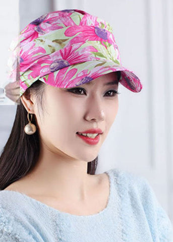 Gorra de béisbol arrugada con patchwork y estampado rosa DIY 
