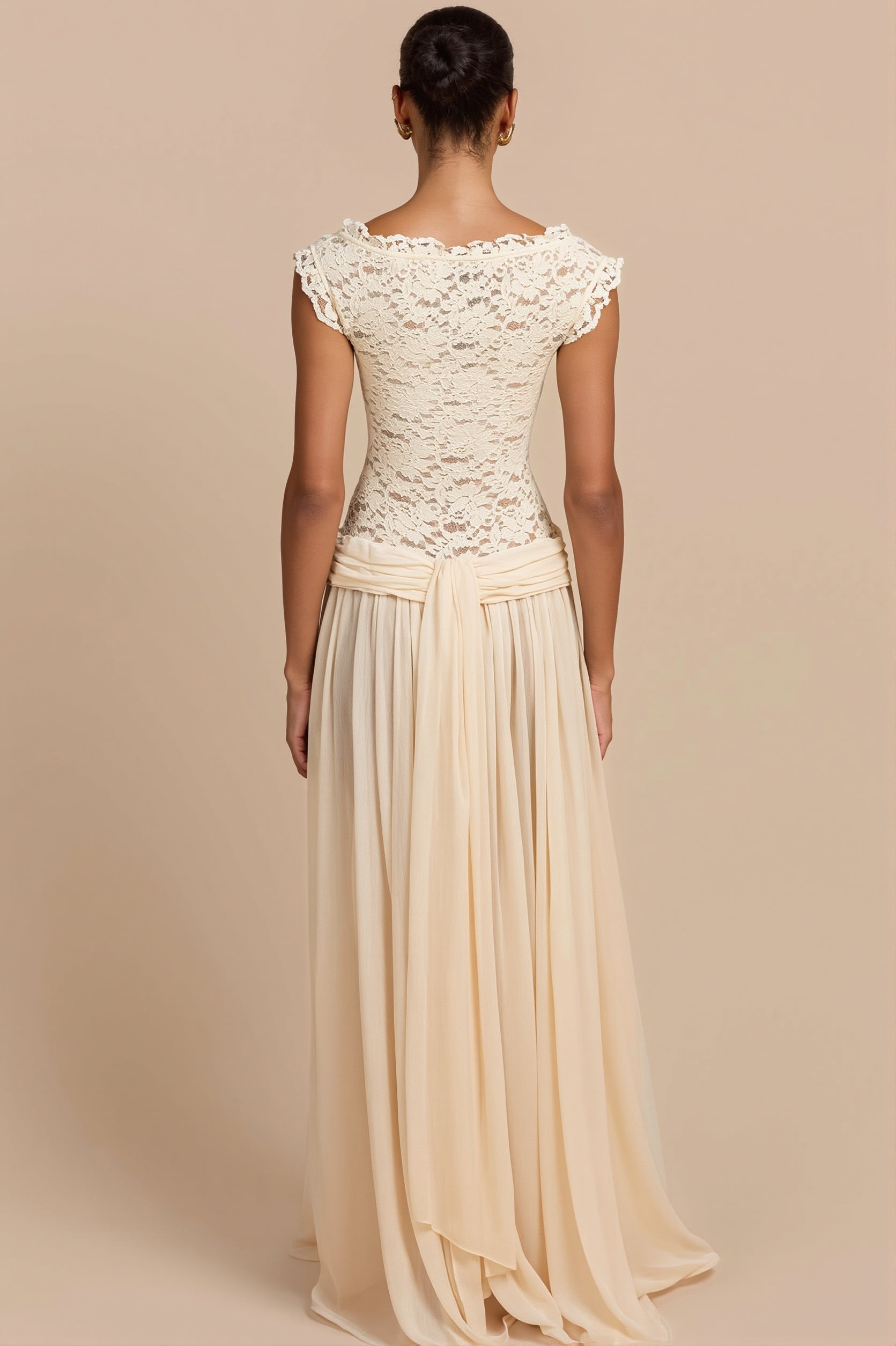 Sheer Lace V Neck Elegant Maxi Dress