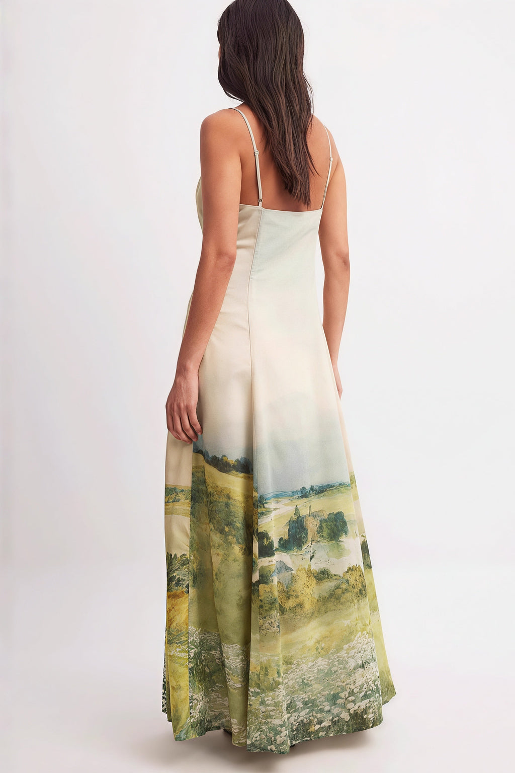 Oil Painting Scenic Cami Elegant Maxi Dress
